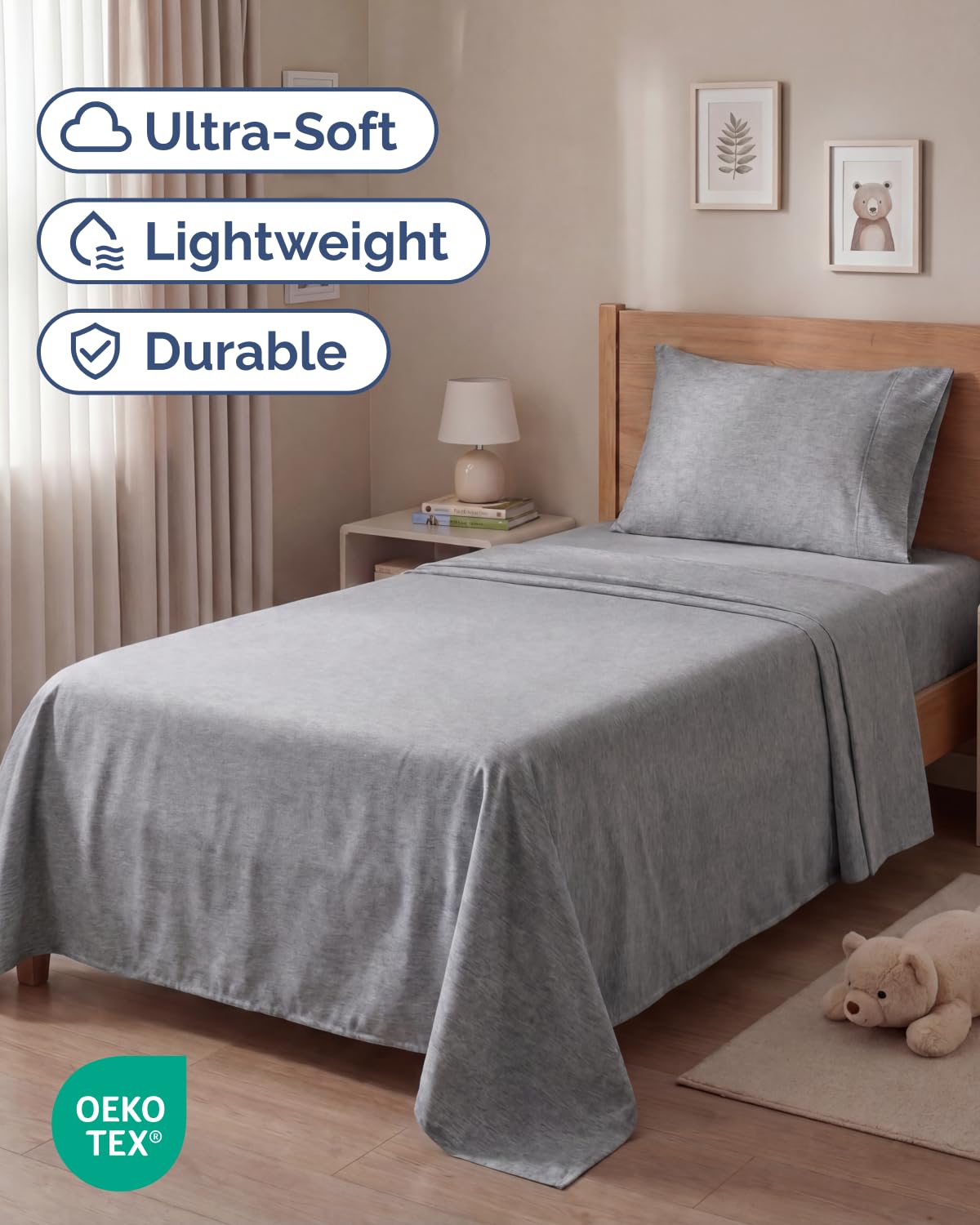 Twin Size 3 Piece Sheet Set - Comfy Breathable & Cooling Sheets - Hotel Luxury Bed Sheets for Women & Men - Deep Pockets, Easy-Fit, Soft & Wrinkle Free Sheets - Heathered Grey Oeko-Tex Bed Sheet Set