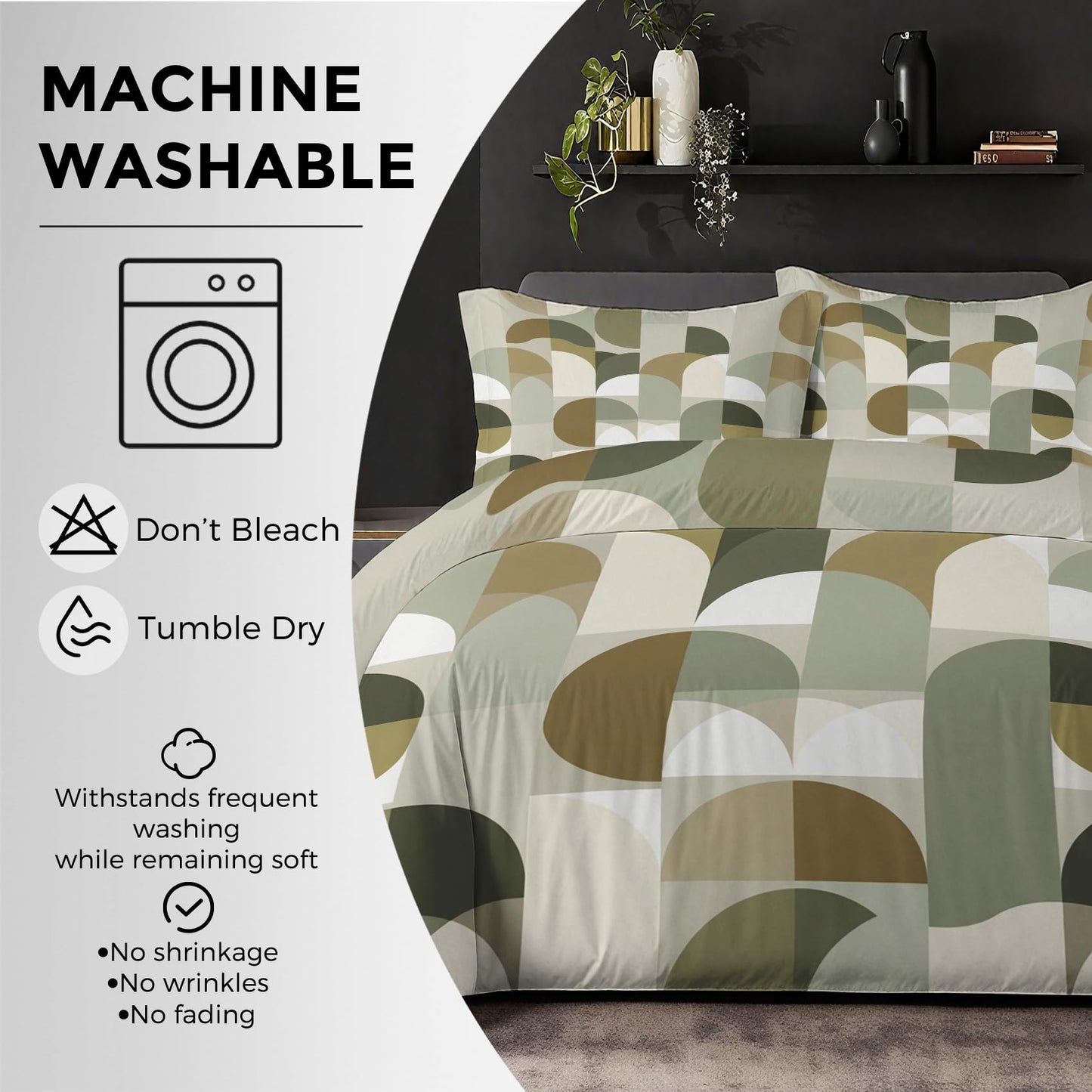 Mid Century Geometric Duvet Cover Twin Size, MCM Geo Bedding Set 2 pcs with 1 Pillow Cover, Boho Geometry Bedroom Decor, Soft Microfiber Reversible, Zipper & Ties KJJT 106