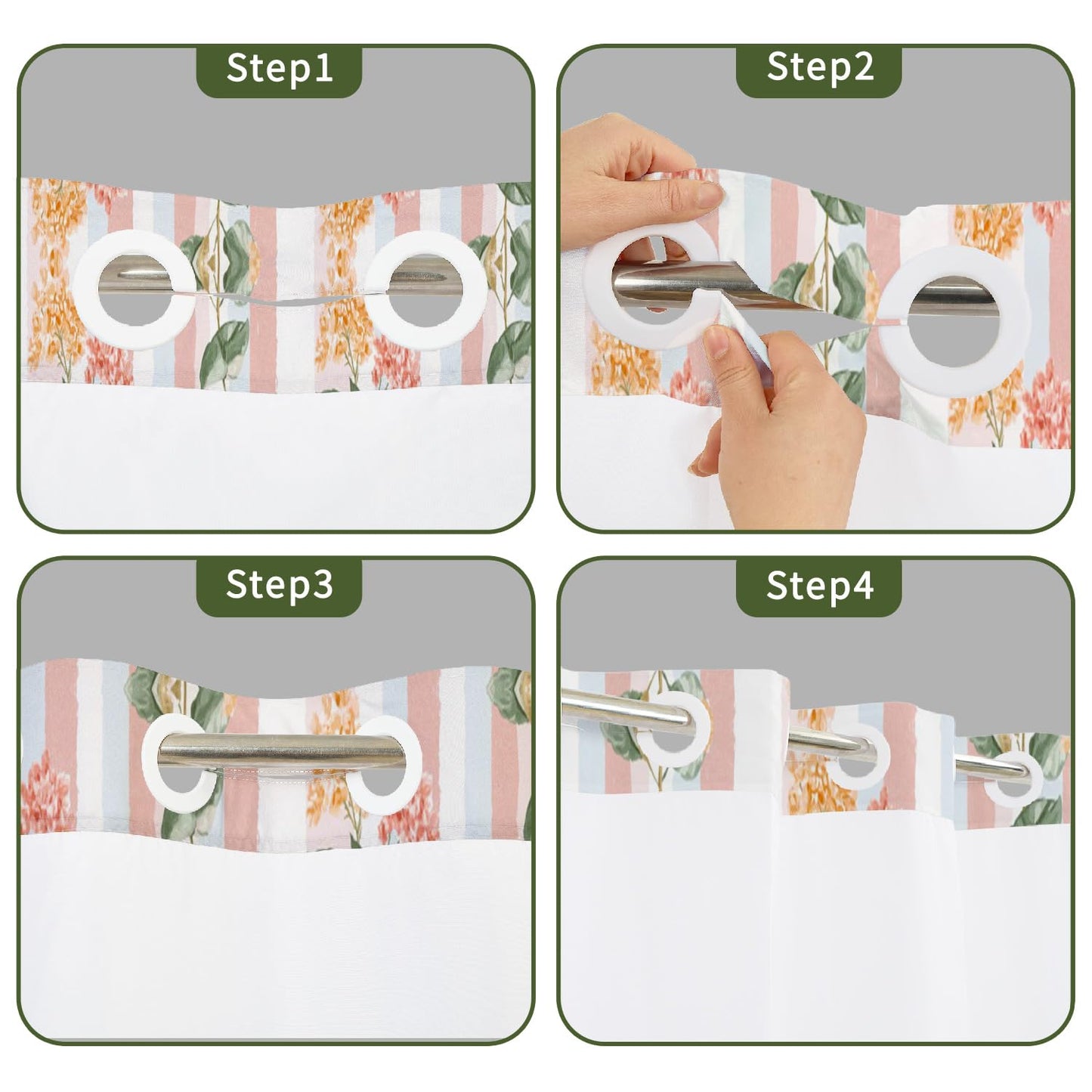 NAEMBCU Boho Floral No Hook Shower Curtain with Snap in Liner Set 71x74 in