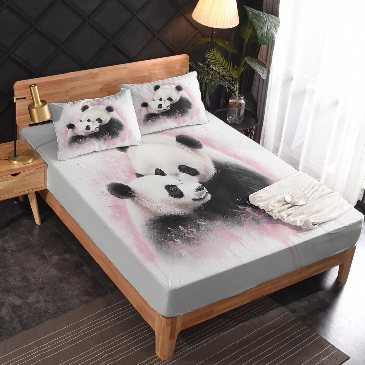 Rejkxyw King Size Sheets Set Panda - Cartoon Bed Sheets - Kids Boys Girls Sheet Set - 12 Inch Deep Pocket - Ultra Soft Winkle Free Microfiber Bedding Sheets & Pillowcases 4 Piece