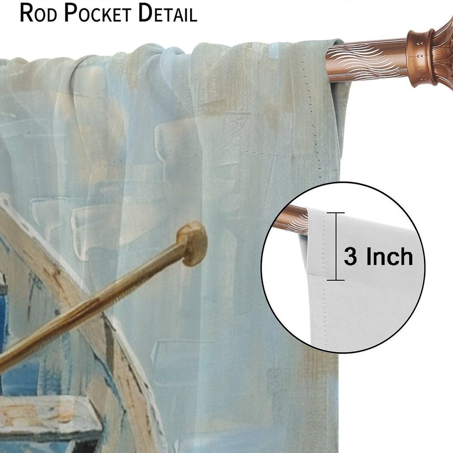TOWINSFB Oil Painting Boat Blackout Curtains for Bedroom Living Room, Blue Wooden Ship Lake Curtains Rod Pocket Thermal Insulated Window Drapes, 2 Panels/Each 21" W x 45" L
