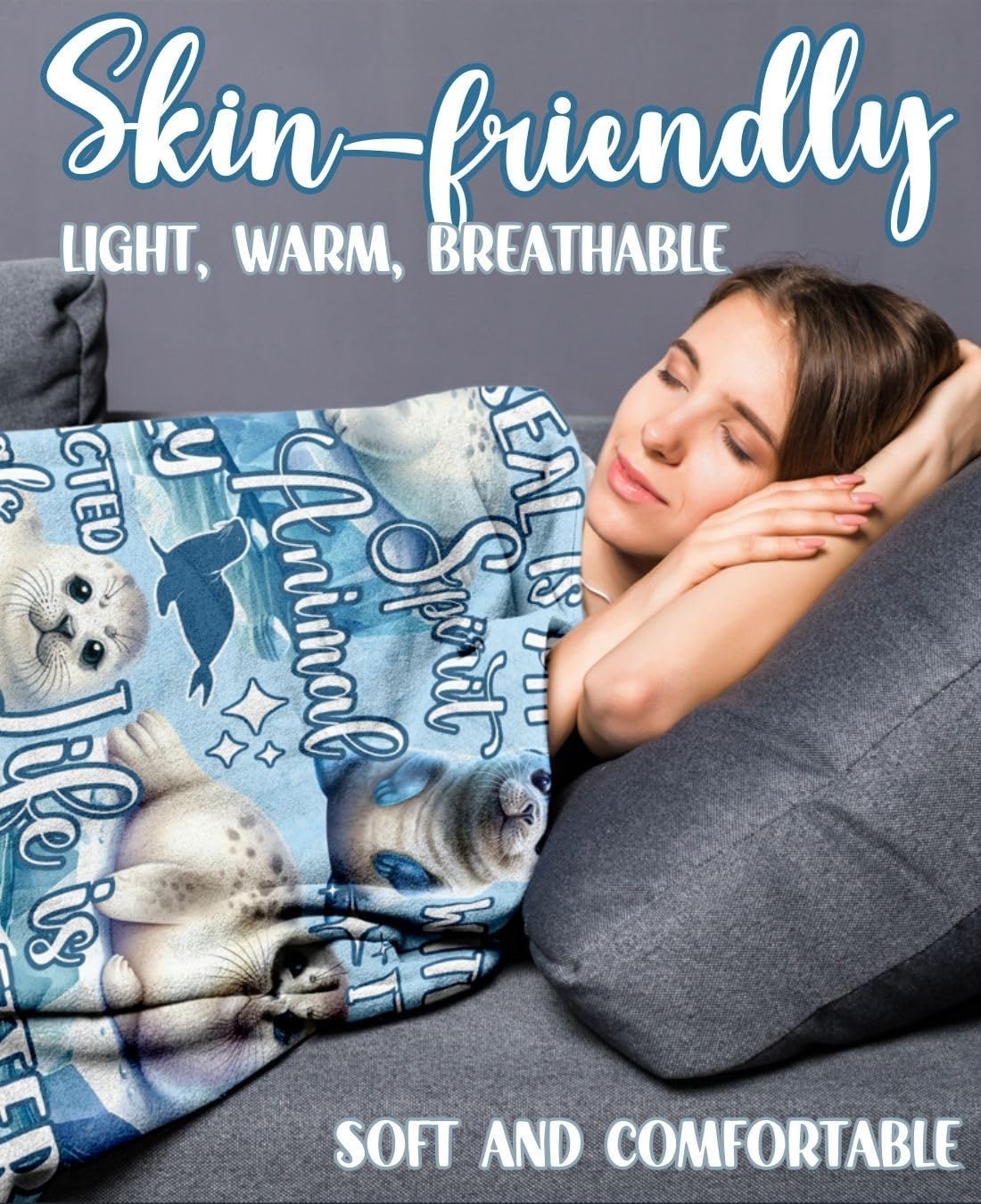 Huglanket Seal Gifts Blanket for Women, Men - Throw Blanket - Birthday Gifts for Seal Lovers - Watercolor - 50" x 65"