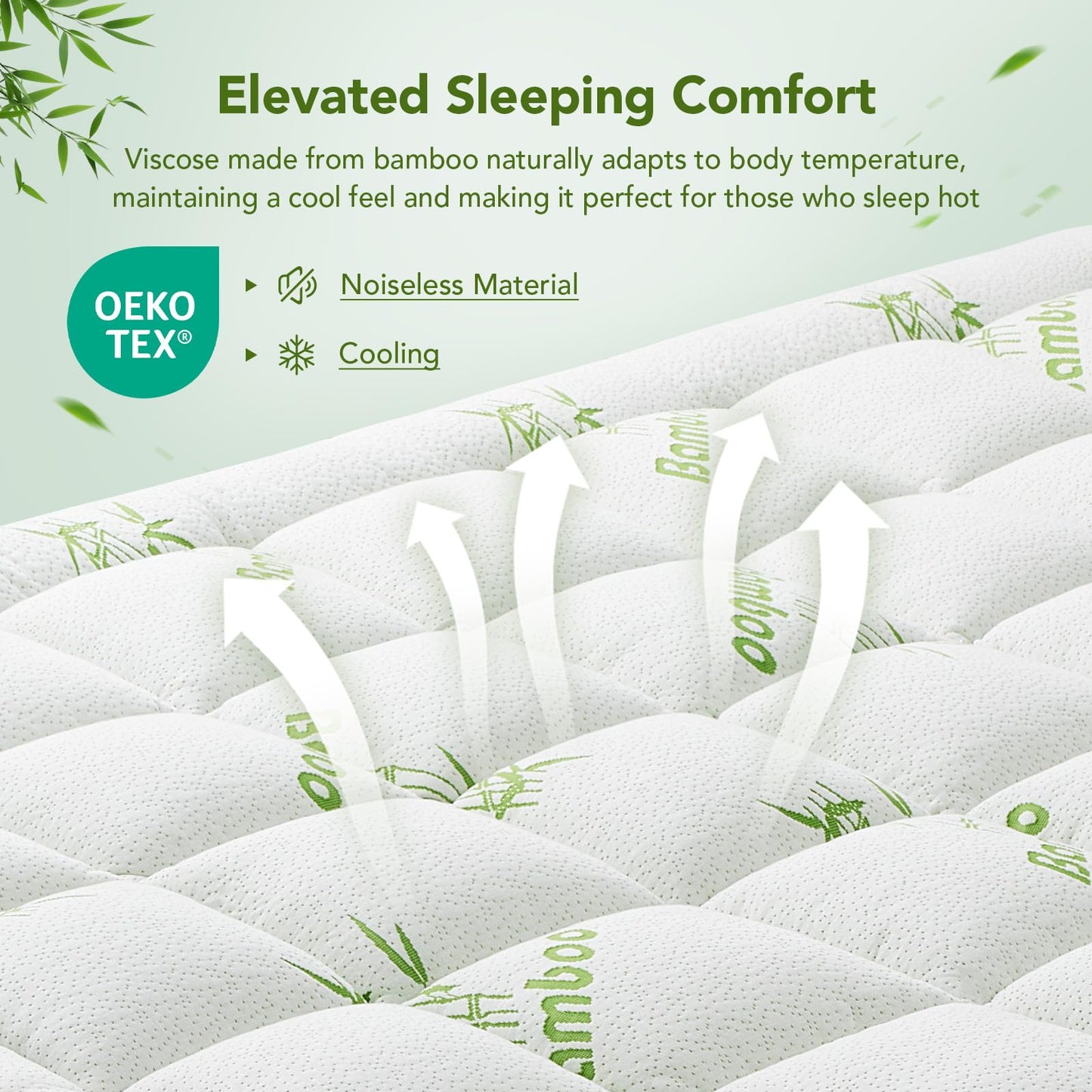 Queen Size Mattress Topper Viscose Made from Bamboo, Extra Thick Quilted Pillow Top, Naturally Cooling & Breathable for Hot Sleepers, Back Pain Relief, Deep Pocket Skirt Fits 6-18", Green