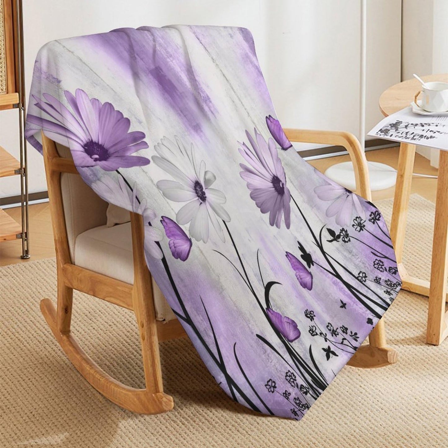 TKUYO Purple White Daisy Blanket, Farmhouse Modern Flower Retro Floral Rural Country Style Seasonal Fleece Fuzzy Fannel Throw Blankets for Sofa Bed Chair Couch Bedroom Living Room Gifts, 30"x40" Inch