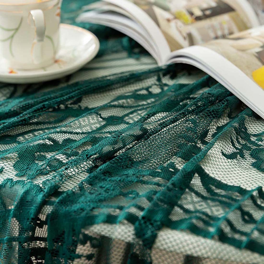 JAIJY Vintage 60 inch Green Lace Tablecloth Floral Embroidered Boho Shabby Chic Small Table Cover for Wedding Halloween Party Dinning Holiday, 1 Piece