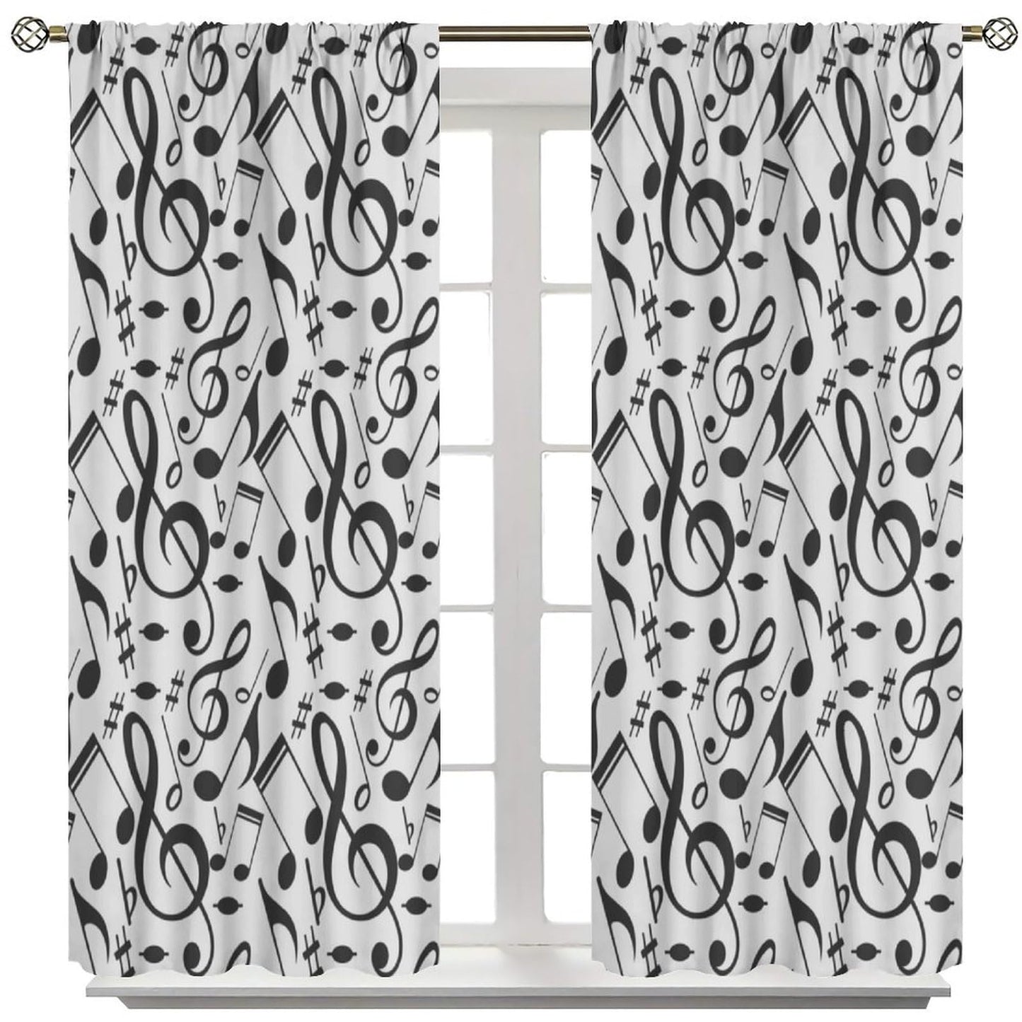 FAOTELY Music Curtains Sketchy Musical Notes and Melody Fine Arts Theme Pattern Blackout Window Drapes for Bedroom Living Room Kitchen Cafe Decor （W21xL45 Inch） x2 Decor