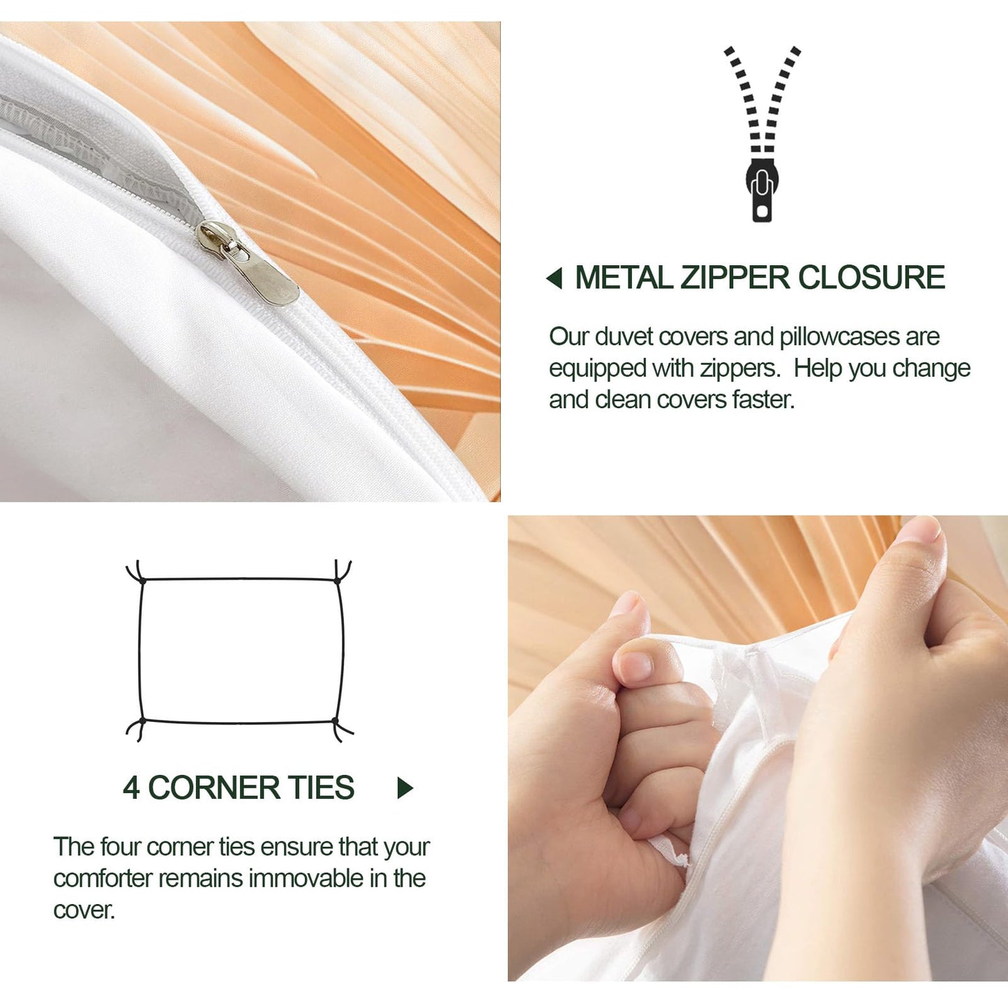 ZAMODE Leaf Duvet Cover Oversized King Size, Luxury Flowers Leaf Comforter Cover 120" x 98" & 2 Pillowcases, Modern Plant Bedding Set with Zipper Ties