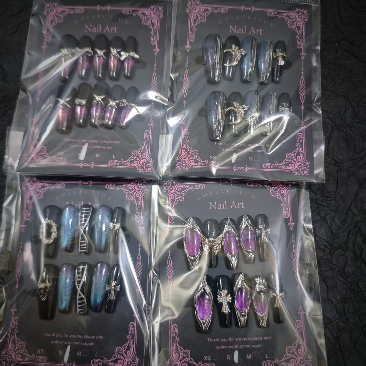 2Packs (20Pcs) Press on Nails Random 30mm Long Manicure Charms Nails Art Nail Kit for Women Party Holiday Photo Wedding Size L