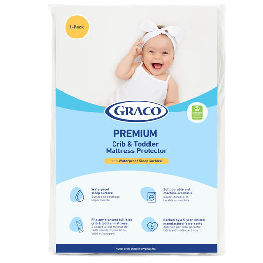 Graco Premium Waterproof Crib and Toddler Mattress Protector (1 Pack) – GREENGUARD Gold Certified, Machine-Washable & Dryer-Friendly, Waterproof Sleep Surface, Fits Baby Crib & Toddler Bed Mattress