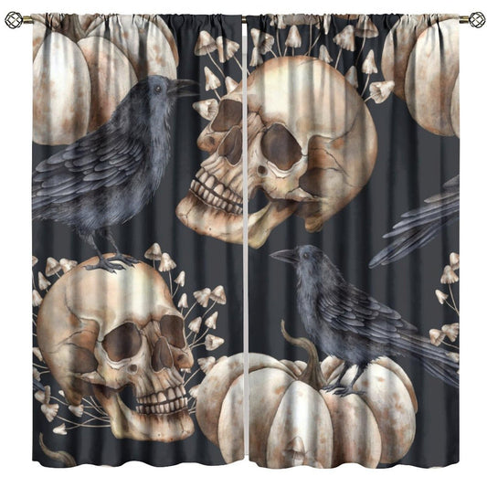 HZOHNAGO Gothic Crow Curtains Skull Mushroom Pattern Blackout Print Rod Pocket Window Drapes for Bedroom Living Room 42x45in