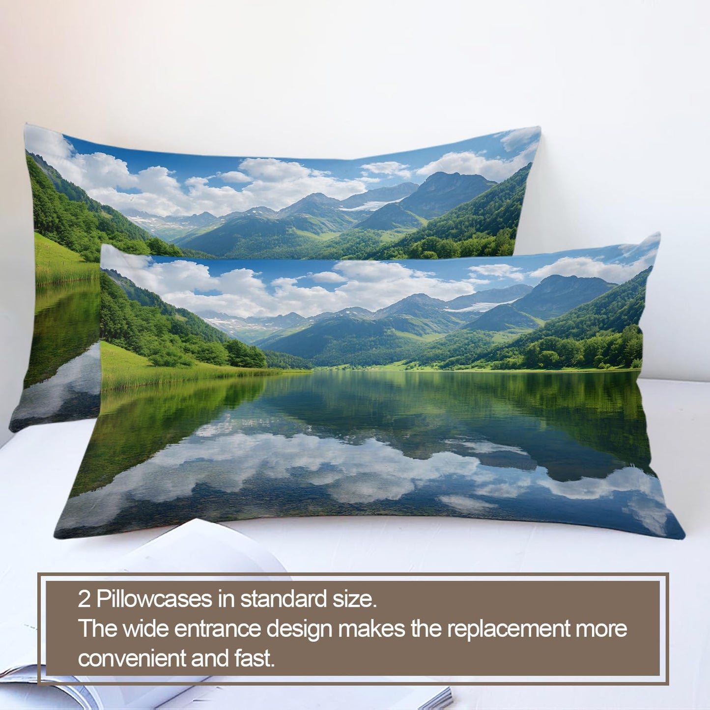 PAISUOQ Landscape Duvet Cover Full, Lakes and Mountains Bedding, Nature Landscape Comforter Cover with 2 Pillow Cases, 3 Pieces with Zipper & Ties, Bedroom Decor & Gifts