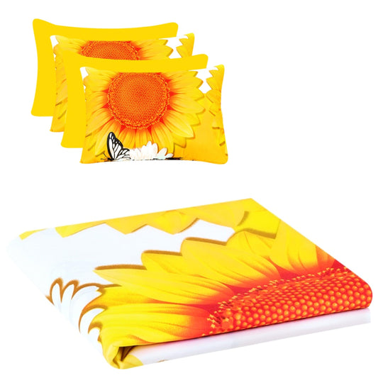 6Pcs Bed Sheet Set King Size, Sunflower Floral Printed Soft Microfiber Bedding Sets with 1 Butterfly Patterned Sheet 1 Deep Pocket Fitted Sheet and 4 Pillowcases, Yellow