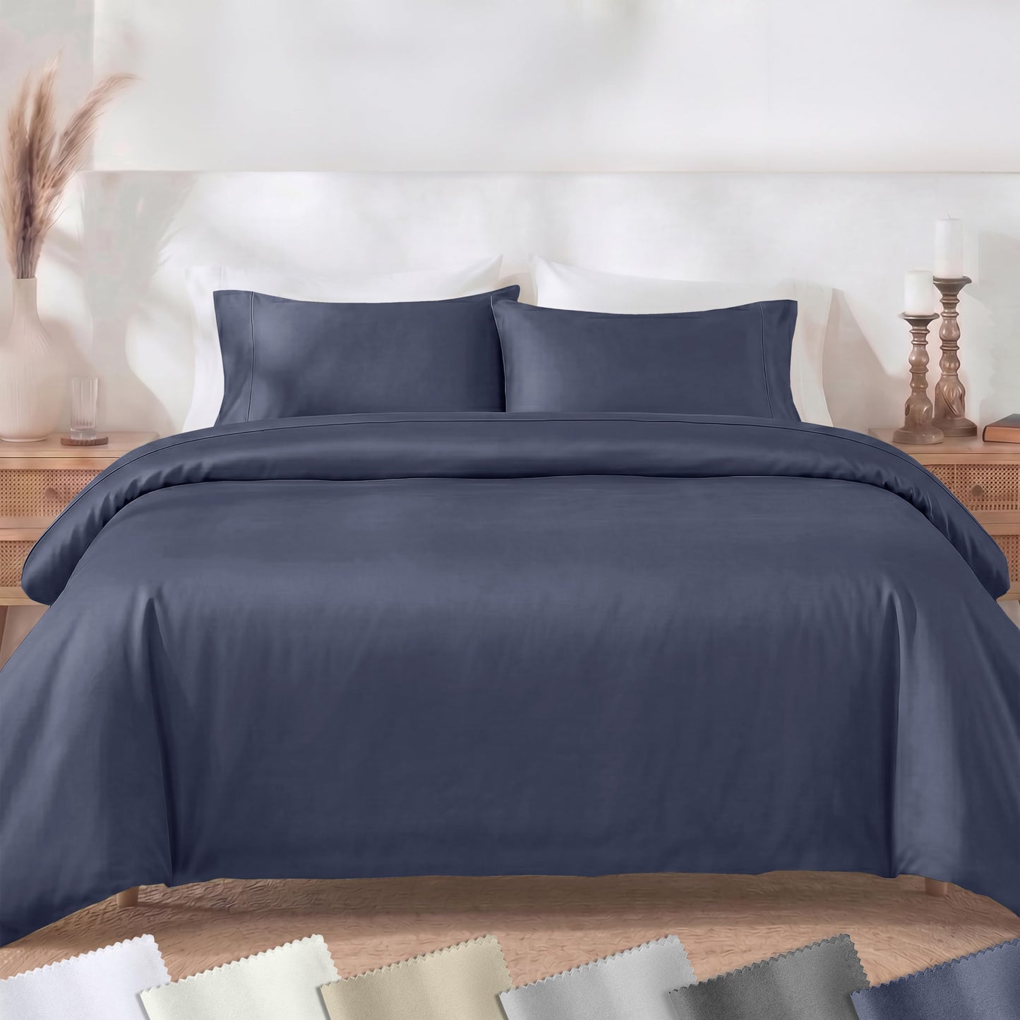 California Design Den 2-Piece Duvet Cover Set Twin - 400 Thread Count, 100% Cotton Sateen, Soft Duvet Cover Set Twin XL, Button Closures, Corner Ties, Durable Bedding - Indigo Dusty Blue