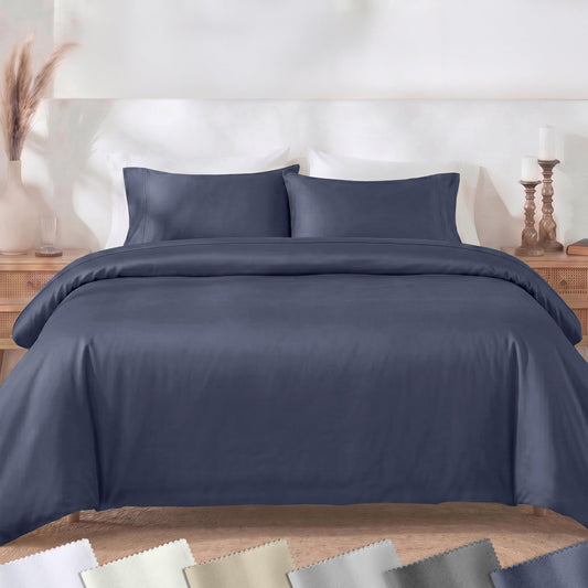 California Design Den 2-Piece Duvet Cover Set Twin - 400 Thread Count, 100% Cotton Sateen, Soft Duvet Cover Set Twin XL, Button Closures, Corner Ties, Durable Bedding - Indigo Dusty Blue