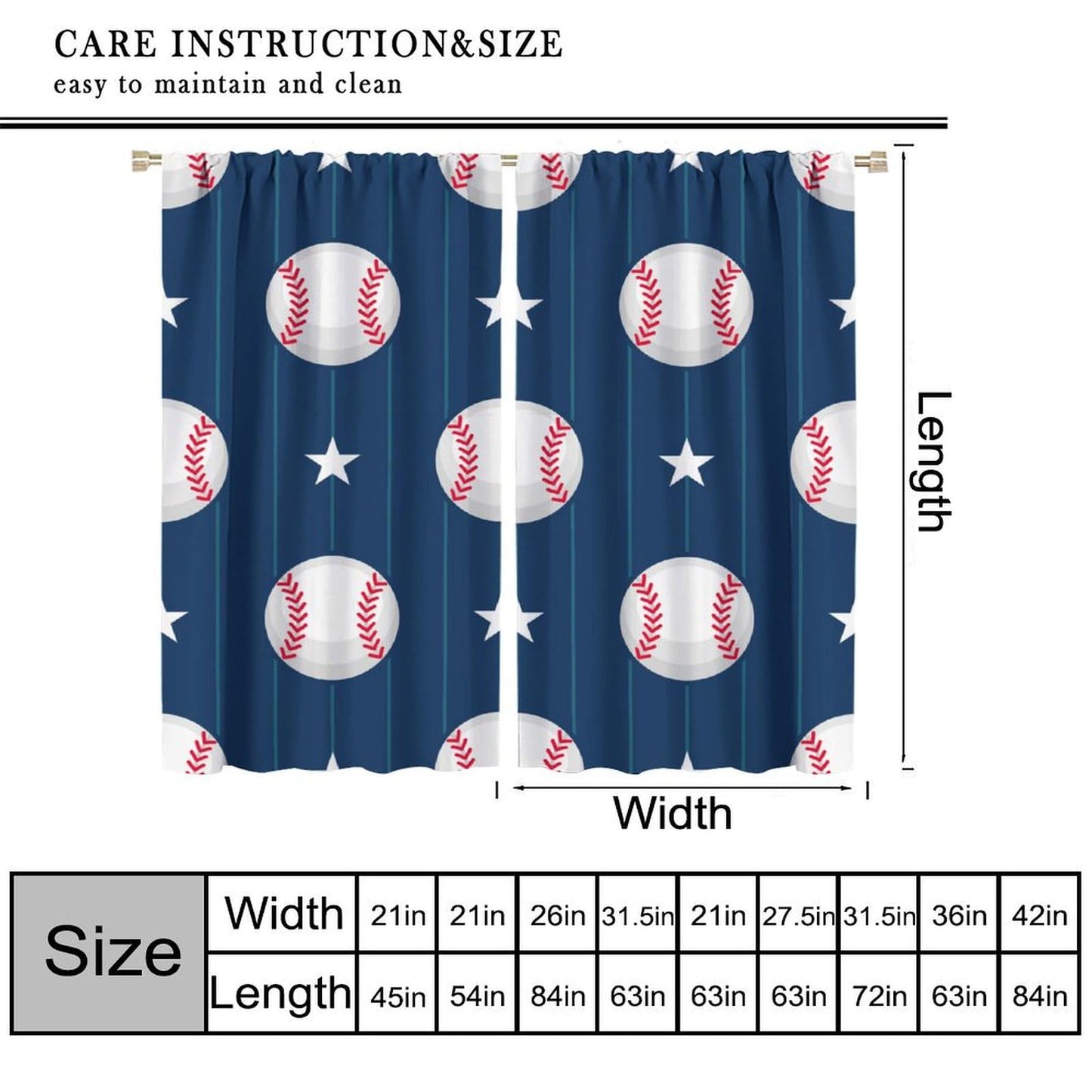Baseball Curtains Home Décor,Sports Themed Darkening Window Treatments for Teens Girls Boys Bedroom Living Room Drapes 2 Panel Sets Total Size 42" x 45" Blue