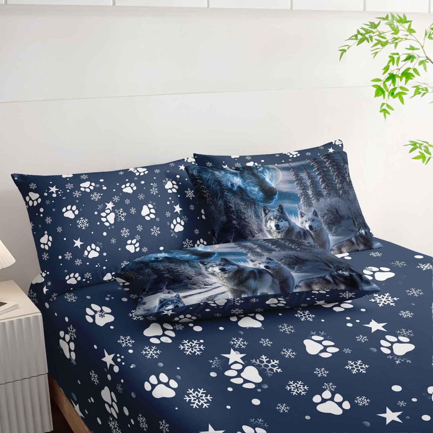 AILONEN Boys Snow Wolf Comforter Set Full Size,7-Piece Bed in a Bag Soft Microfiber for Kids Adults,Safari Wolves Printed Comforter & Fitted Sheet & Flat Sheet & 2 Pillowcases,2 Pillow Shams