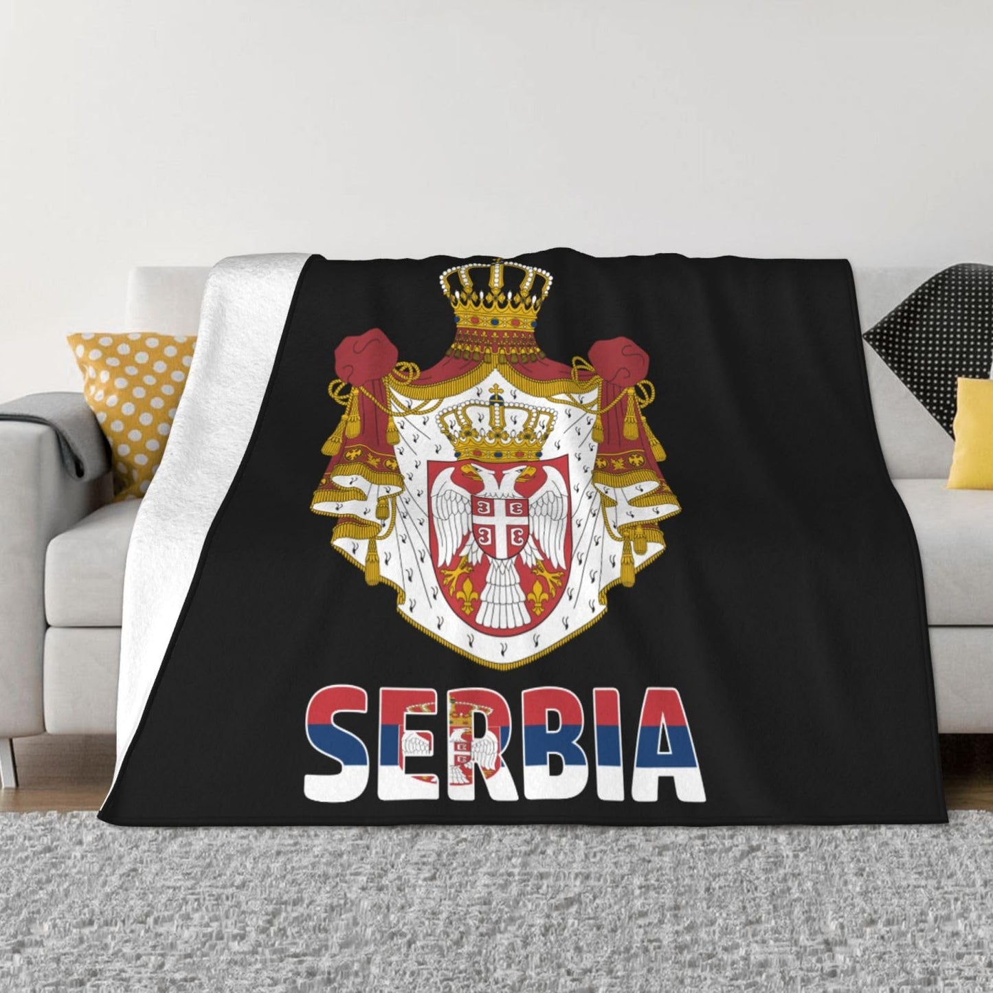 Throw Blanket Serb National Emblem Super Soft Flannel Caroset Lightweight Warm No Pilling Woollen Blankets Sofa Bed Dorm Bedroom Office Home 60"X50"
