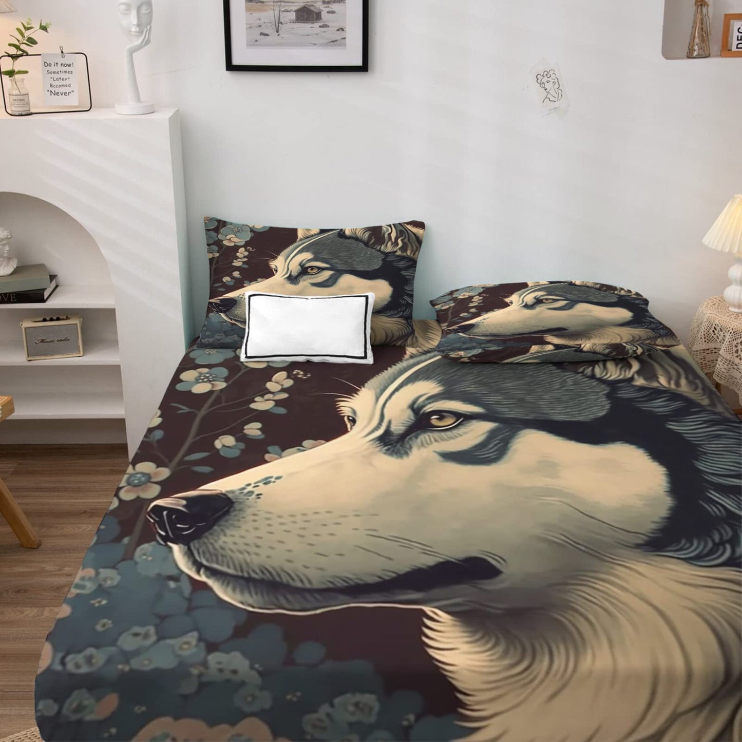 zcwl Queen Sheets Set, Siberian Husky Bed Sheets - Microfiber Bedding Sheets & Pillowcases 4 Piece, Dog Animal Patterned Sheet Set, 16 Inch Deep Pocket Fitted Sheet, Silky Soft Wrinkle Free