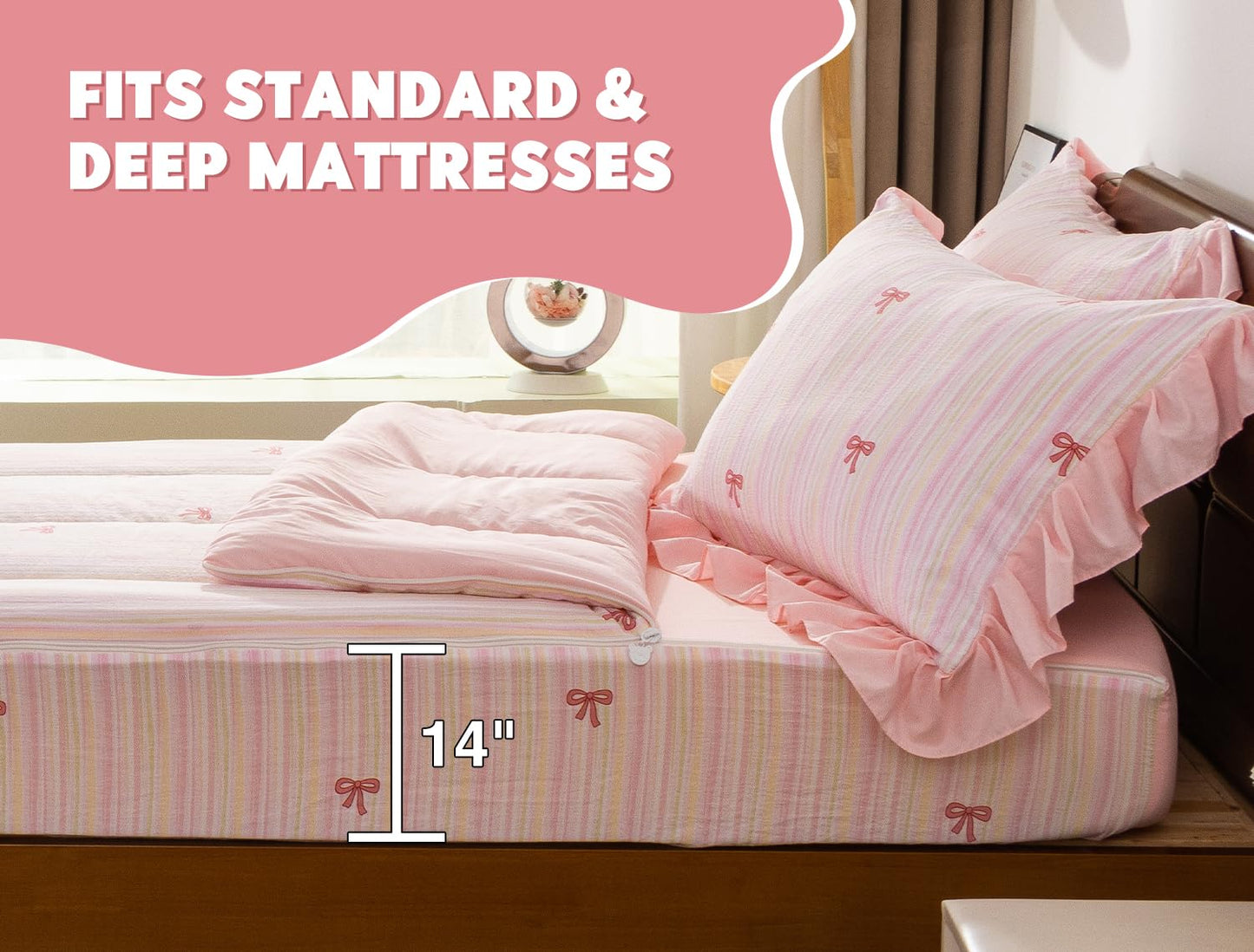 Meeting Story 3pcs Kids Comforter Set Twin Zipper Bedding Set for Girls,Bow Bedding Set Princess Comforter Set for Kid,All in one Zipper Bedding（Lightpink,Twin）