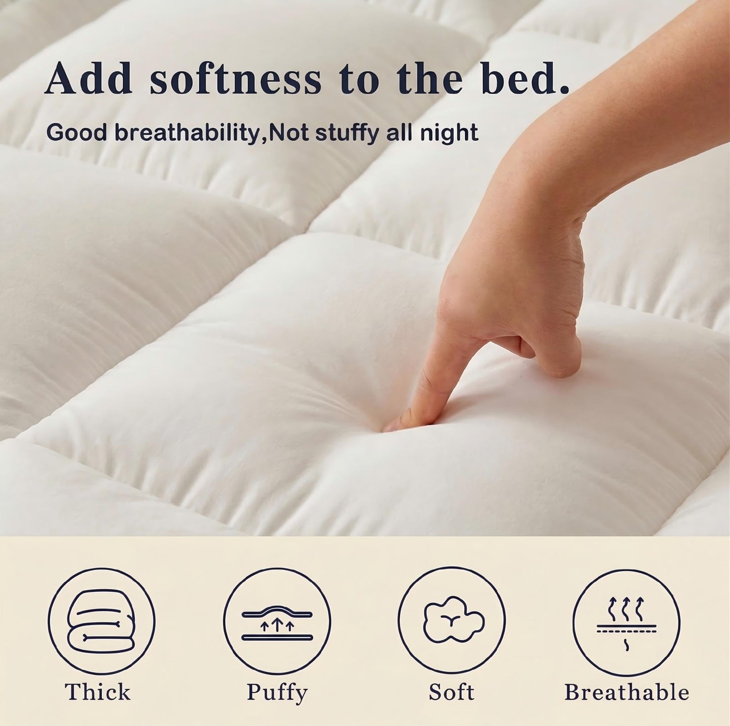 TerraSera Thick Mattress Topper Bed Topper Soft Pillow Top Mattress Topper Mattress Pad with Deep Pocket Breathable Machine Washable Durable Polyester(King)