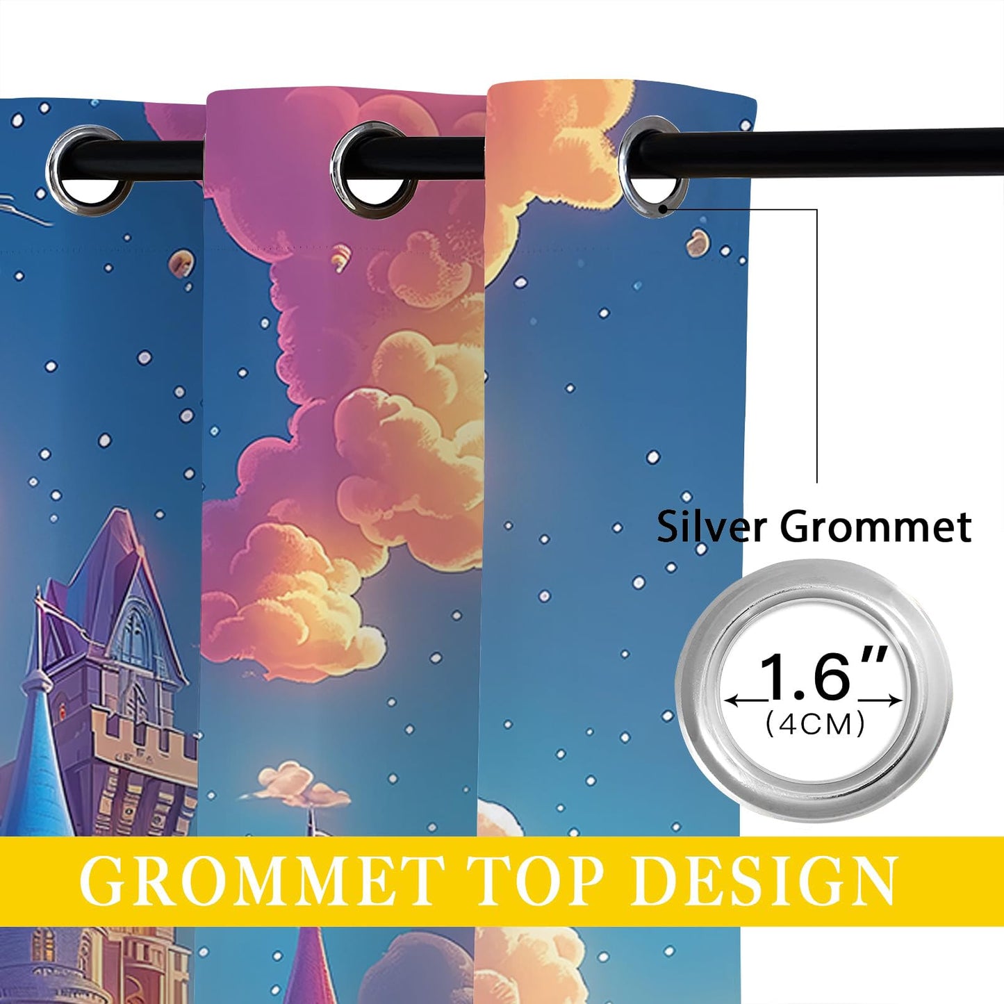 Fairy Tale World Castle Blackout Curtains for Girls Boy Home Decor, Cartoon Magic Fairy Manor Grommet Thermal Insulated Drapes Darkening Window Curtain for Bedroom Living Room, 42 x 45 Inch