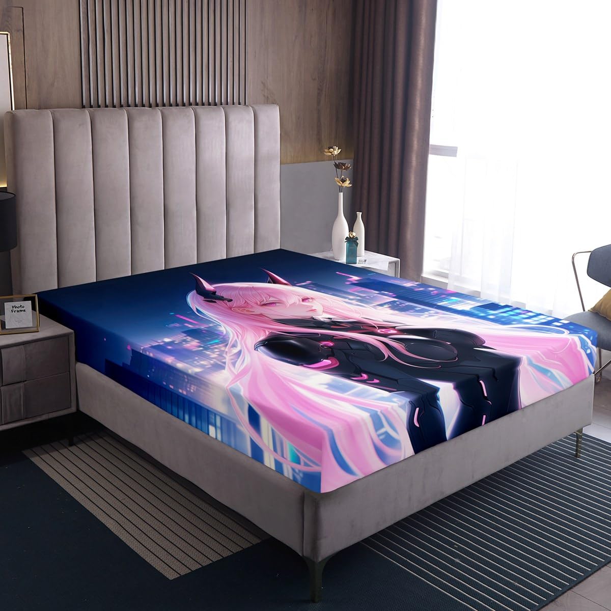 Erosebridal Japanese Anime Bed Sheets Full Size, Anime Girl Fitted Sheet Kawaii Japanese Style Bedding Set Cartoon Japan Animation Bed Set for Boys Teens Adult Women Bedroom Decor