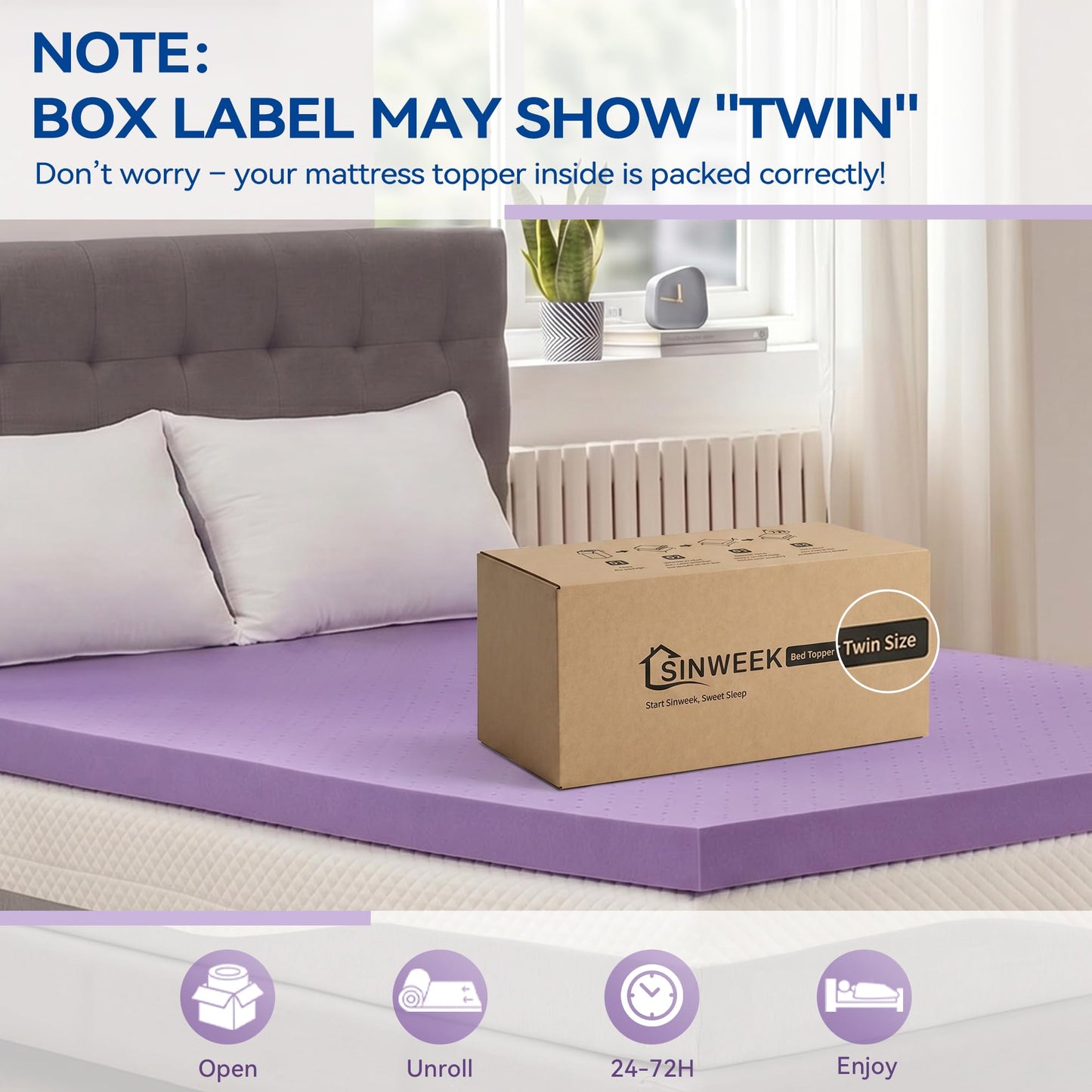 SINWEEK 1.5 Inch Gel Memory Foam Mattress Topper Ventilated Soft Pressure Relieve Mattress Pad, Breathable Bed Topper, CertiPUR-US Certified, Queen Size