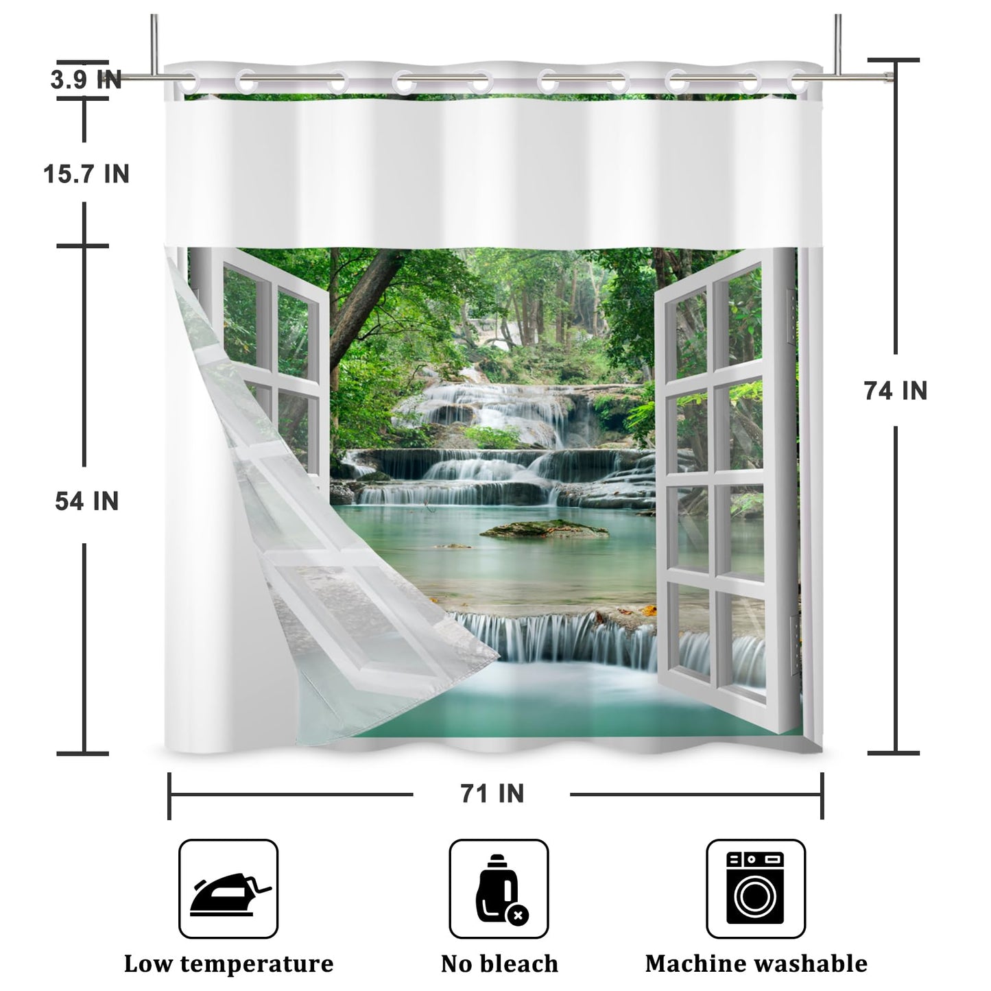 Baocicco No Hook Shower Curtain with Snap in Liner Nature Landscape Summer Forest River Jungle Waterfall Lake Waterproof No Hook Fabric Window Scenery Shower Curtains Set for Bath Bathtub 71x74 Inch