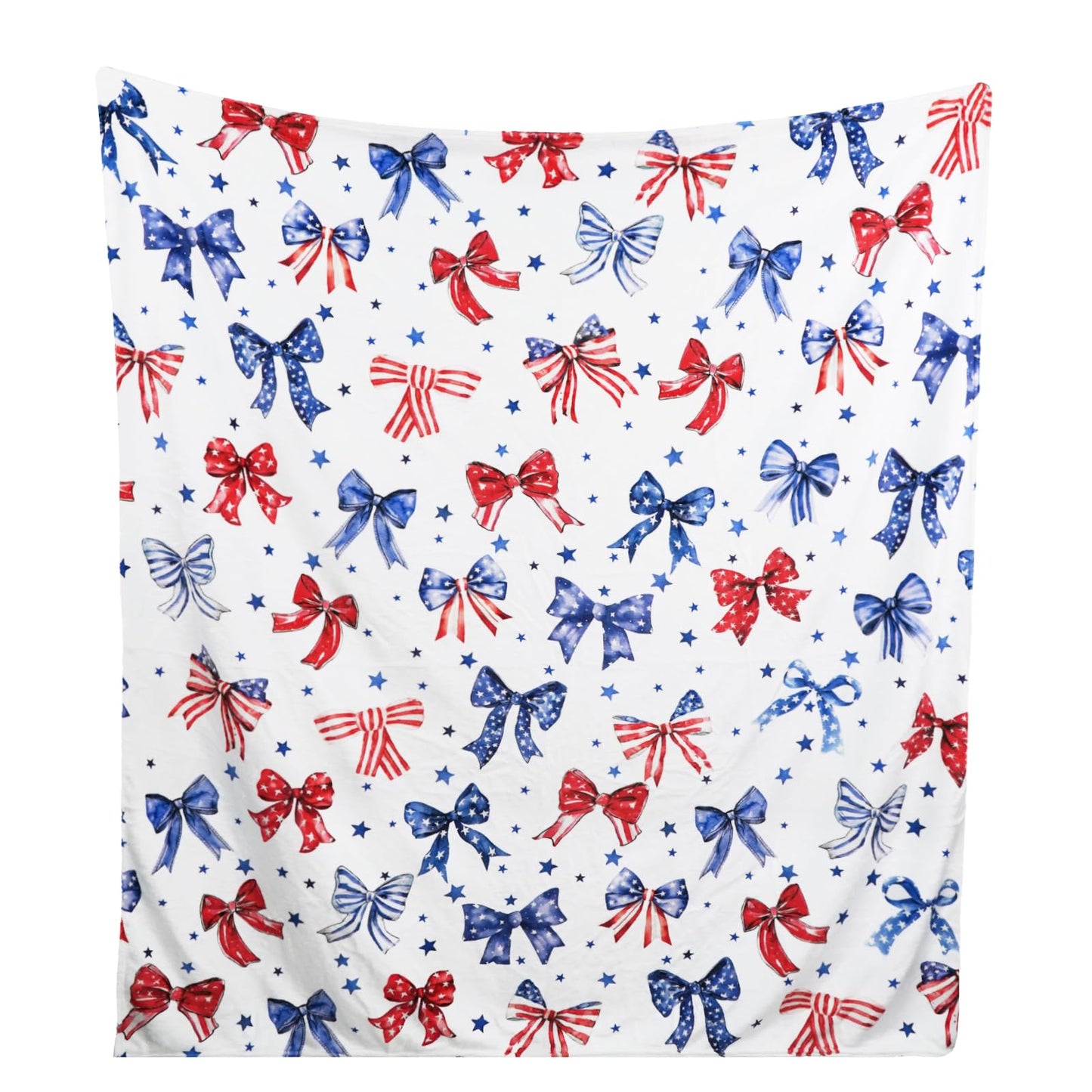 4th of July Throw Blanket American Flag Bows Fleece Flannel for Girls and Women Bows Gifts Soft Cozy Blankets Couch Bed Sofa Preppy Bedroom Cute Bow Decor 60"X50"