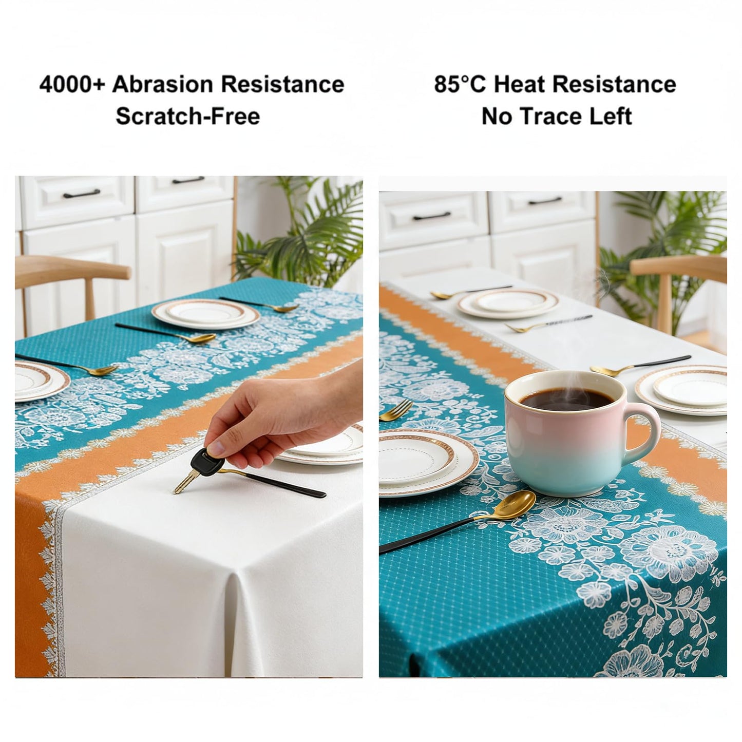 Qvthpv 55 * 70 inch Rectangle Tablecloth, Waterproof, oilproof and heatproof Functions，Just Wipe Gently and There's no Need for Washing for Dining Wedding and Outdoor (Lace - Mihua Blue)