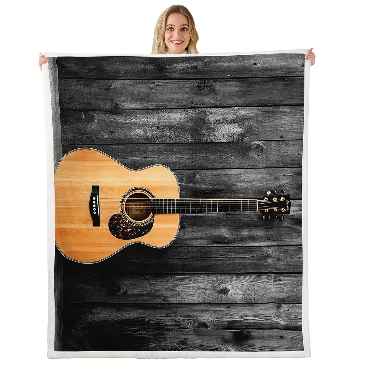 Feelyou Guitar Fleece Blankets for Kids Adults Rock Music Theme Plush Blankets and Throws 3D Guitar Print Blanket Musical Sherpa Blanket 50" x 60"