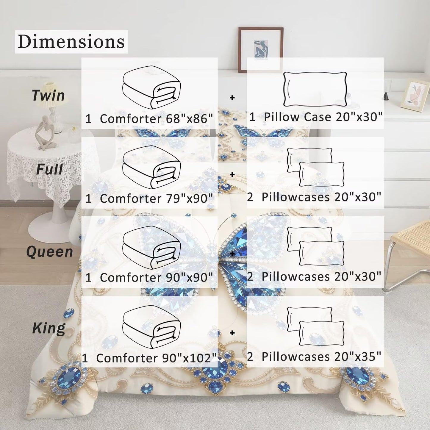 DJNEAR Butterfly Comforter Set Twin Size Blue Gold Bedding Sets for Girls Kids Teen Women Bedroom Diamond Butterflies Printed Quilt Room Decor 1 Comforter 1 Pillowcase