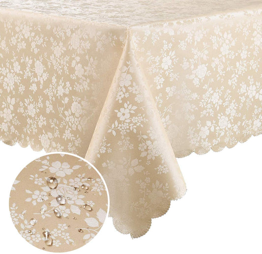 Smiry Rectangle Table Cloth, Waterproof Heavy Duty Vinyl Tablecloths, Wipeable Washable Table Cover for Kitchen and Dining Room (Beige, 70" X 90")