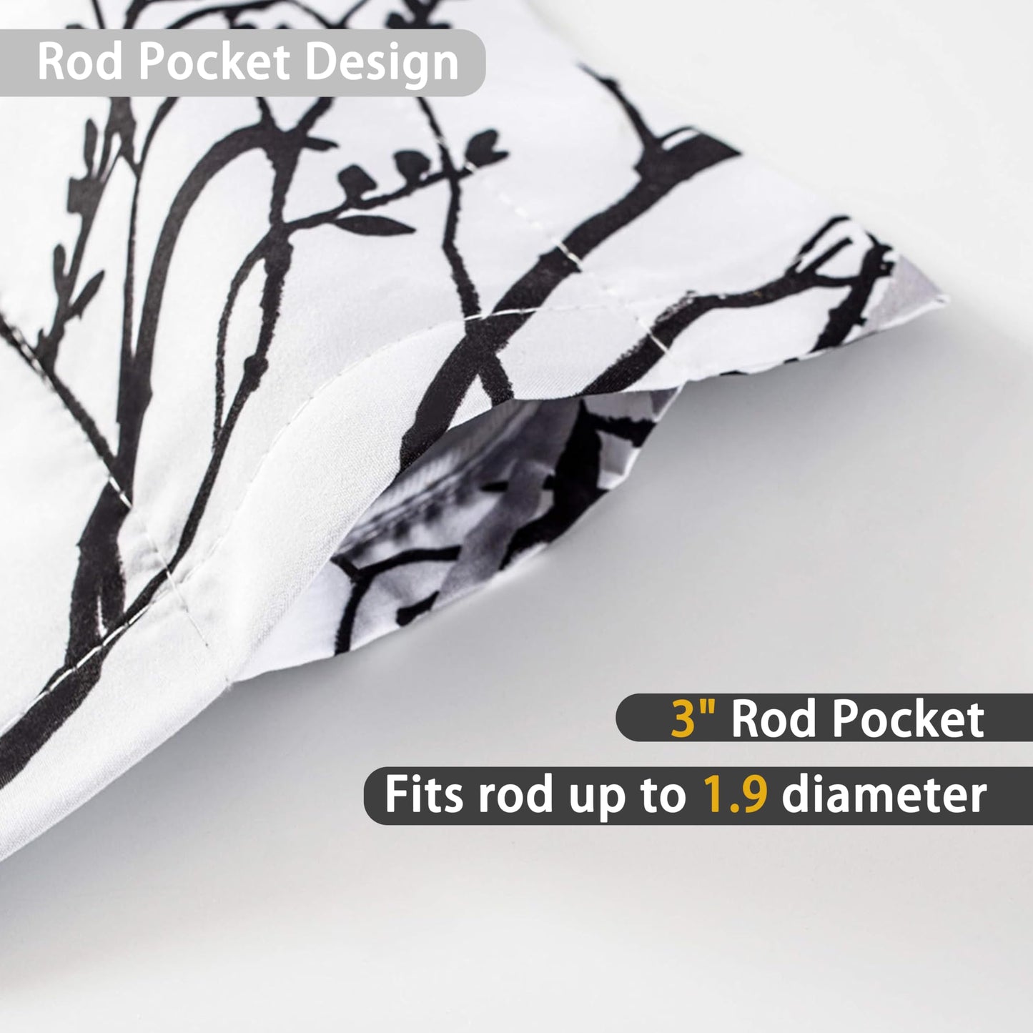 DriftAway Tree Branch Lined Valance Double Layer Blackout Thermal Insulated Abstract Ink Printing Window Curtain Valance Rod Pocket 52 Inch by 14 Inch Plus 2 Inch Header Black White 1 Pack