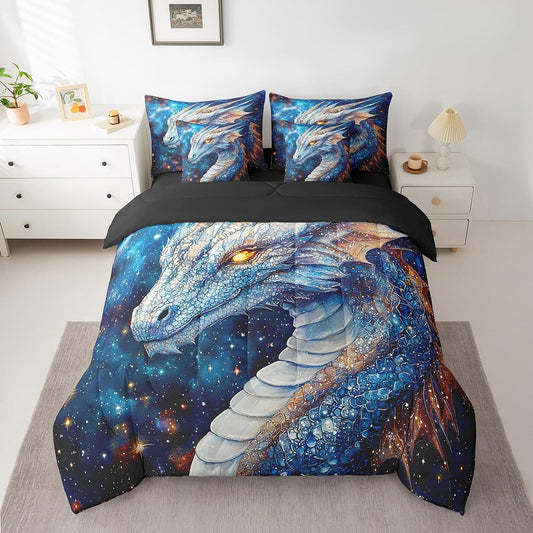 Feelyou Dragon Comforter Set with Sheets Twin Size Dragon Stuff Bed in a Bag for Boys Girls Teens Wild Life 7 Pieces Bedding Set Dragon Decor Bed Set Room Decor Blue