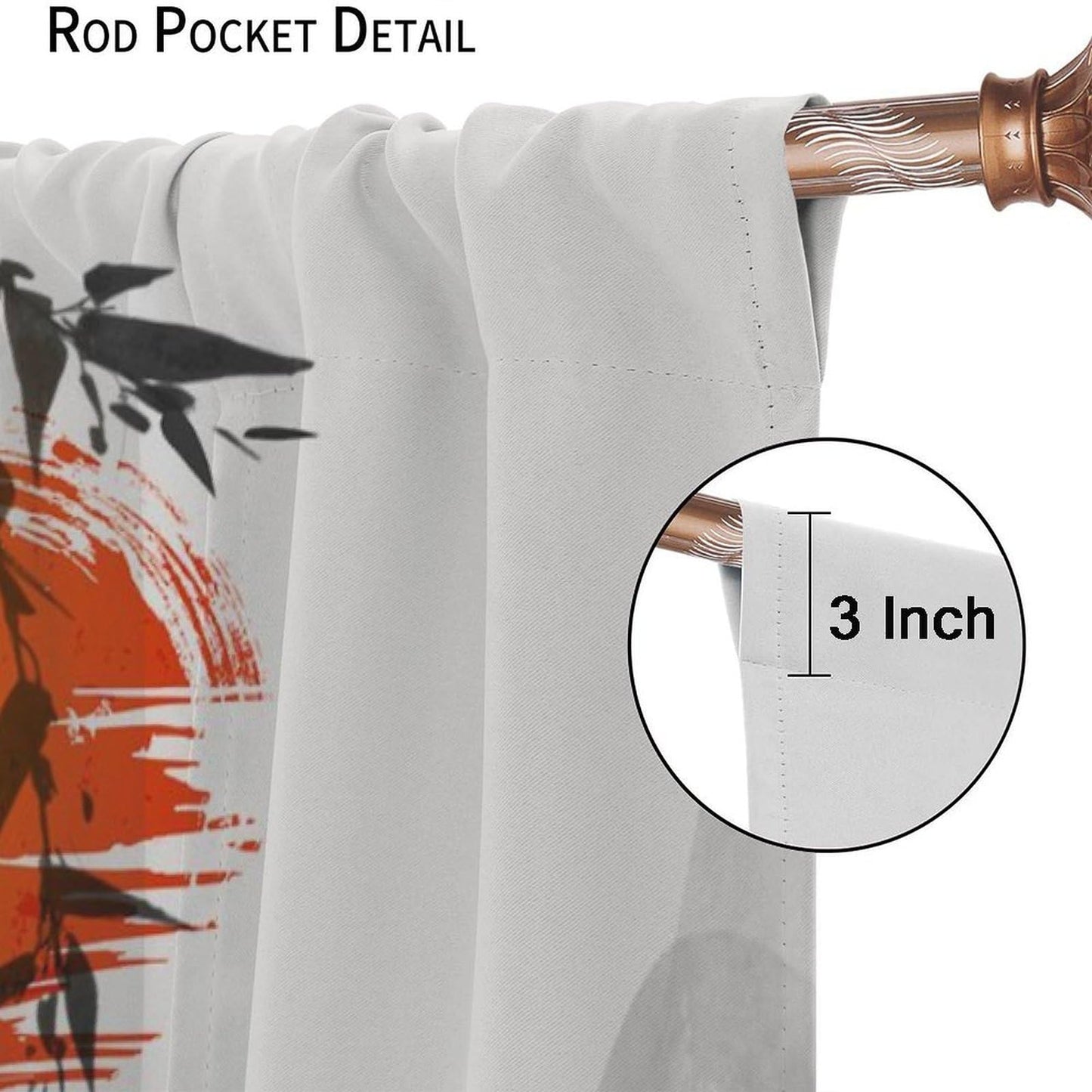 Japanese Curtain,Ink Painting Red Sun Sunset Bamboo Leaves Window Treatment Curtains Cloth Farbicr Dining Room Cafe Living Room Bedroom Kitchen Office Drapes Decor,42x45 in