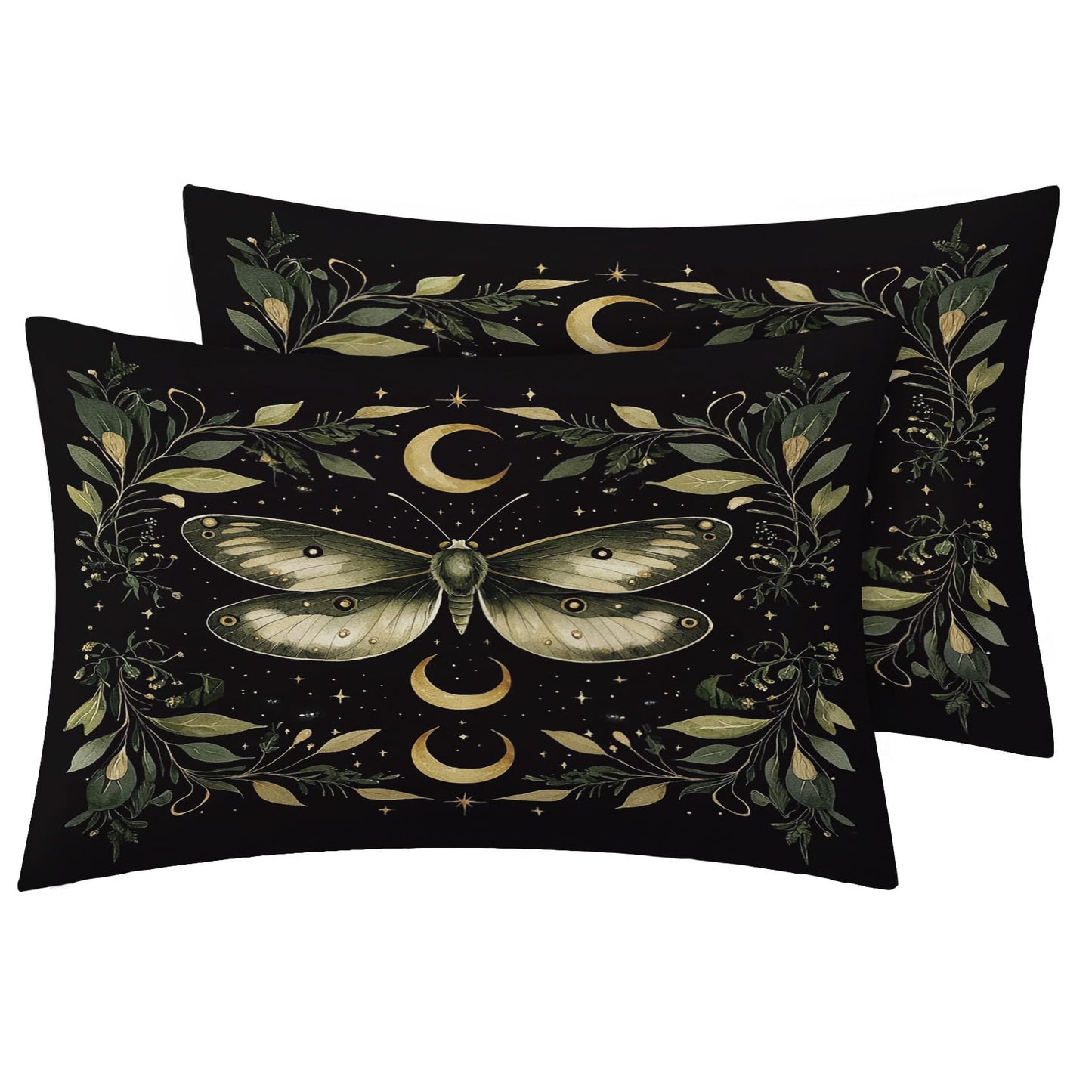 MPNVYU Moth Sheets Queen Sheet Set, Moon Phase Bed Sheets, Gothic Bedding Bedroom Decor, Soft Microfiber Deep Pocket Fitted Sheet & Flat Sheet & 2 Pillowcases