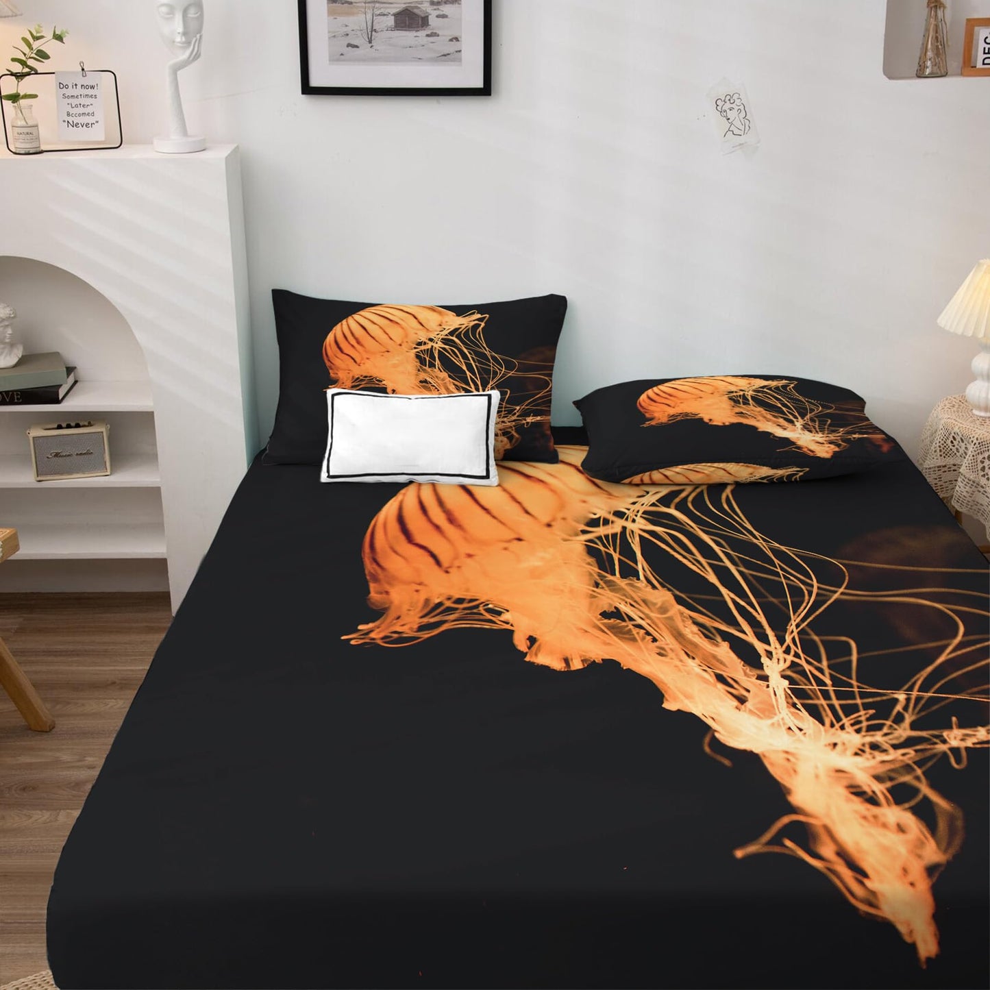 THYUNQ Jellyfish Sheets Full Size Bed, 3D Sea Life Pattern Bedding Sheets & Pillowcases - 16 Inch Deep Pocket, Super Soft Microfiber Printed Sheet Set 4 Piece