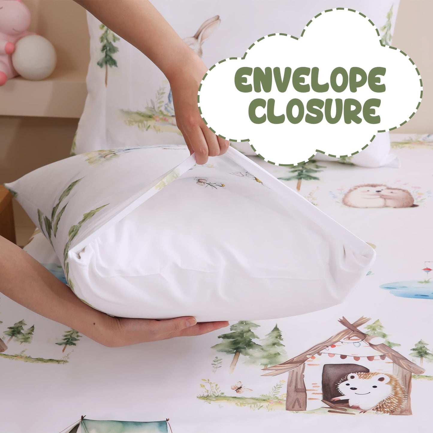 Yibeizi Camper Themed Sheet Set Full Size, Kids Woodland Animals Print Bedsheets Microfiber Deep Pocket Cute Patterned Bed Sheet & Pillowcase Sets 4 Pieces