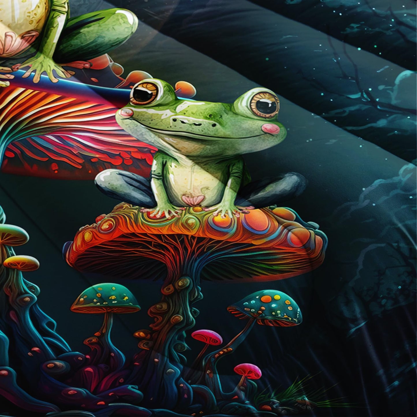 AILONEN Frog Comforter Set Queen Size,Fantasy Magic Mushroom Frog Kids Bedding Set for Boys Girls,Green Wild Animals Duvet Set 3 Pieces, 1 Quilt and 2 Pillowcases, All Season