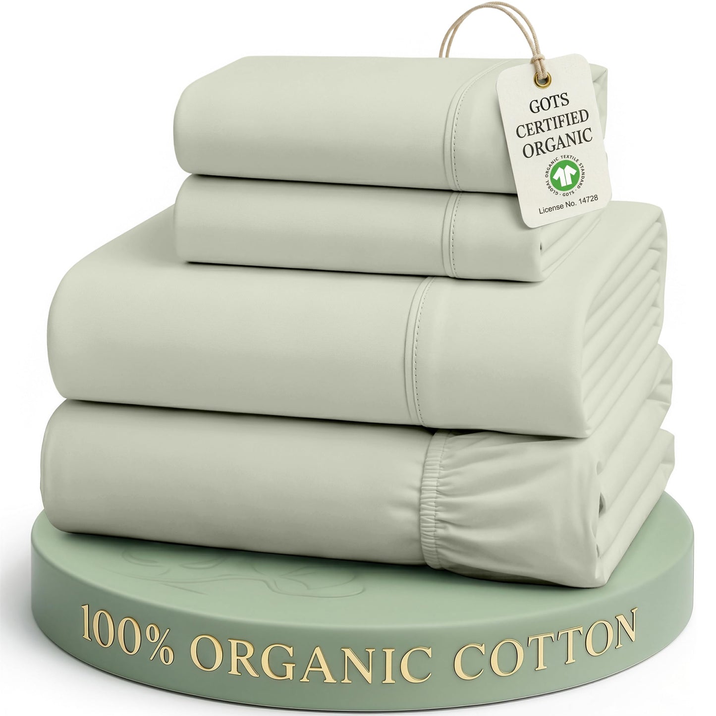 LANE LINEN 100% Organic Cotton Sheets Queen Size Bed Set, Machine Wash Eco Friendly Sustainably Produced Cotton Queen Sheet Set, Soft & Comfy Long Stabple Naturally Cooling Sheets– Mineral