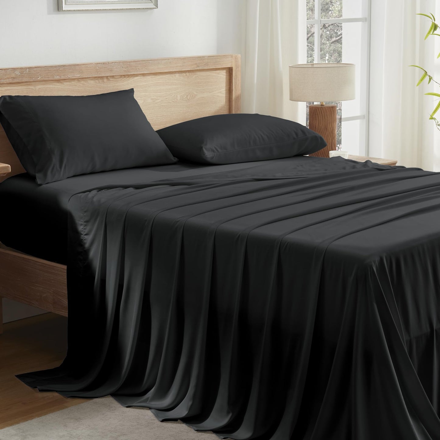 Andency Black King Size Sheets Set, 100% Viscose Derived from Bamboo, Cooling King Sheets, Deep Pocket Up to 16", Silky Soft Bed Sheets, Hotel Luxury Breathable Bedding Sheets & Pillowcases…