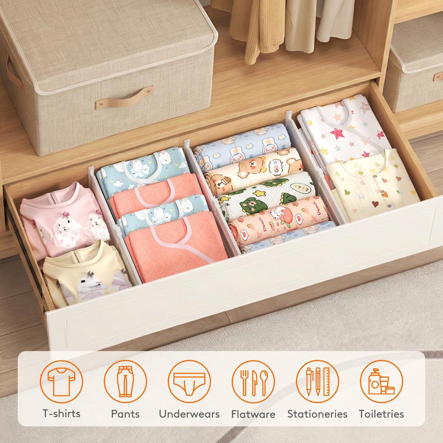 Lifewit 6" Tall 5 Pack Drawer Dividers, 11.5"-18.5" Adjustable Deep Drawer Organizer Clothes, Expandable White Plastic Separators for Dresser, Kitchen, Cabinet, Closet, Office Organization & Storage