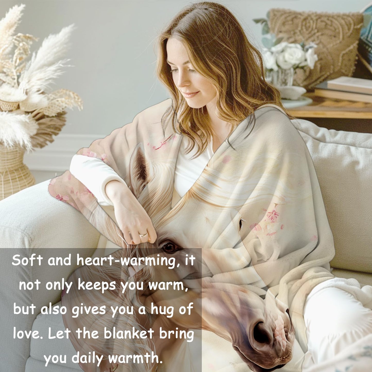 VANZEV Horse Blanket, 50"x60" Luxurious Flannel Fleece Throw for Kids & Adults, Ultra-Soft and Warm Home Decor Blanket, for Animal Horse Lovers