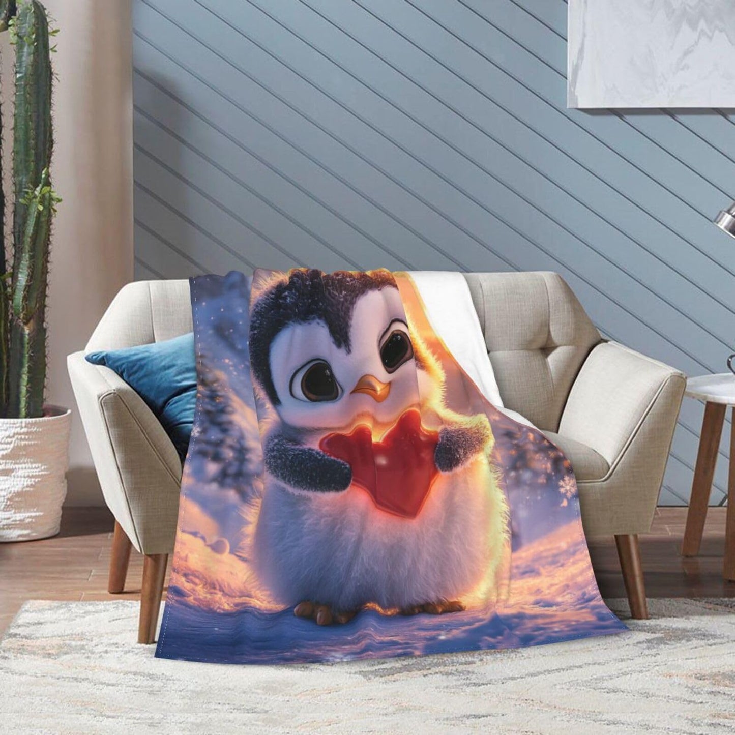 Penguin Throw Blanket Cute Penguin Lovers Blankets Ultra Soft Warm Flannel Fleece Lightweight Fuzzy Decor Gifts for Women Men Girls Boys 50"x40"