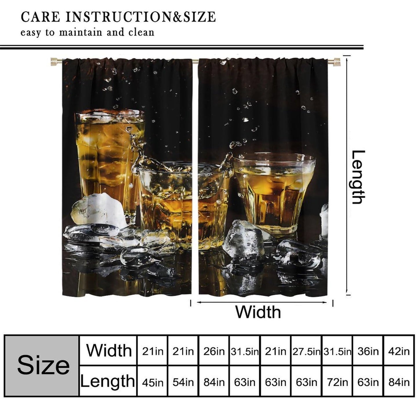 Fblifil Wine Curtains,Happy Alcoholic Wine Glasses Ice Cubes Printed Rod Pocket Window Treatments for Women Men Living Room Bedroom Cafe Kitchen Bar Decor 42" W X 45" L