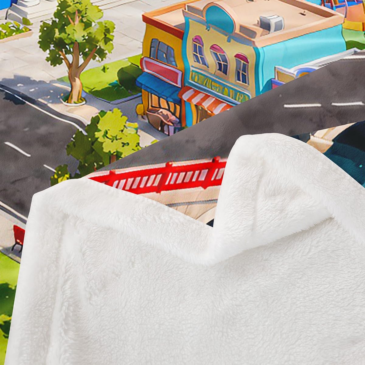 Erosebridal Kids Fleece Blanket City Life House Sherpa Blanket 50"x60" | 3D Cityscape Fun Educational Gift Urban Landscape Fuzzy Plush Throw