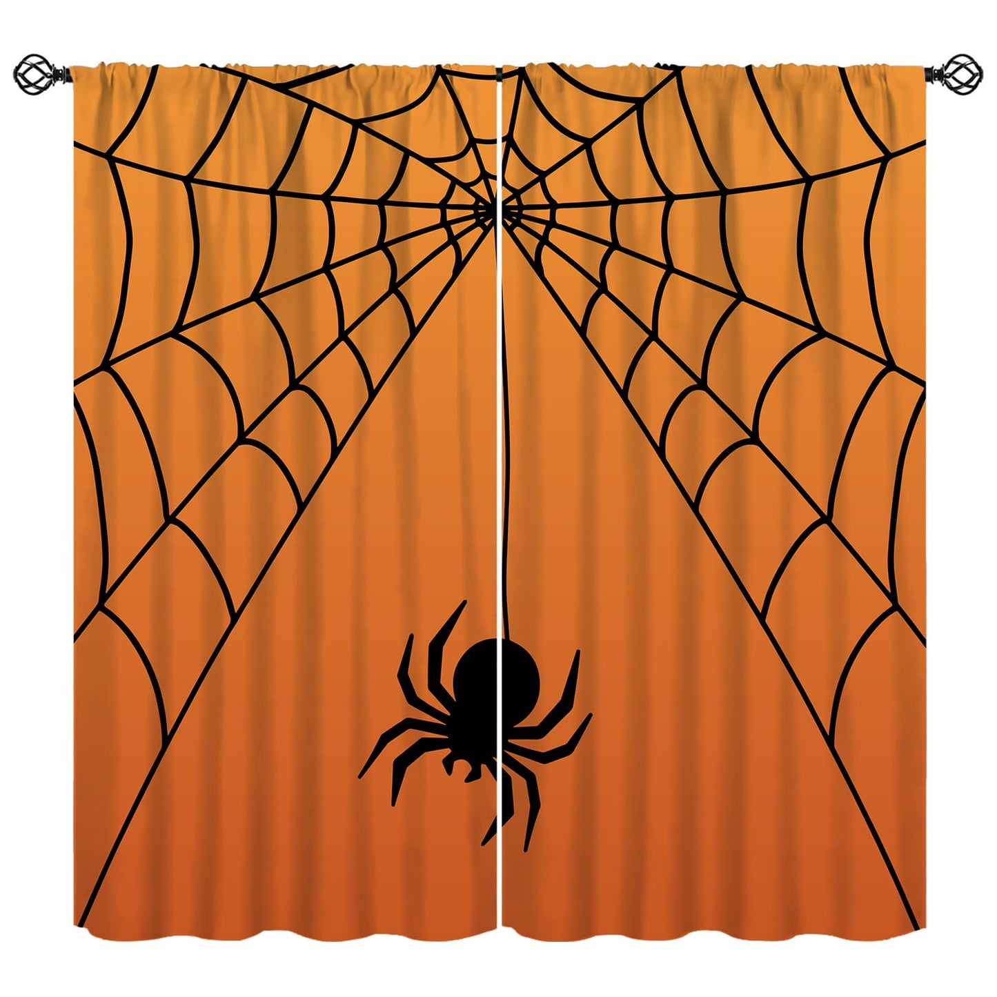 Djaby Spiders Web Curtains, Horror Gothic Halloween Themed Spider Print Window Curtain Drapes for Boys Girls Kids Baby Bedroom Nursery 42" W X 45" L(No Blackout)