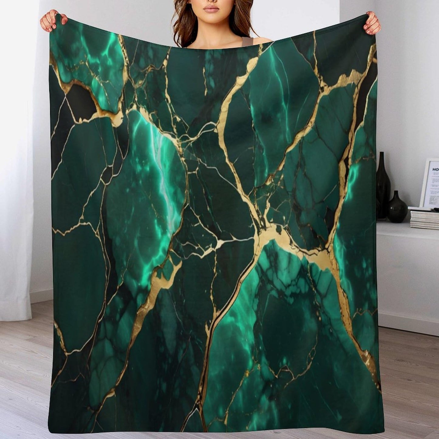 Marble Throw Blanket, Modern Luxury Foil Texture Hunter Green White Gold Marble Super Soft Fuzzy Fluffy Blanket for Couch & Bed, Cozy Sofa Warm Blanket for Travel Camping 40"x50"