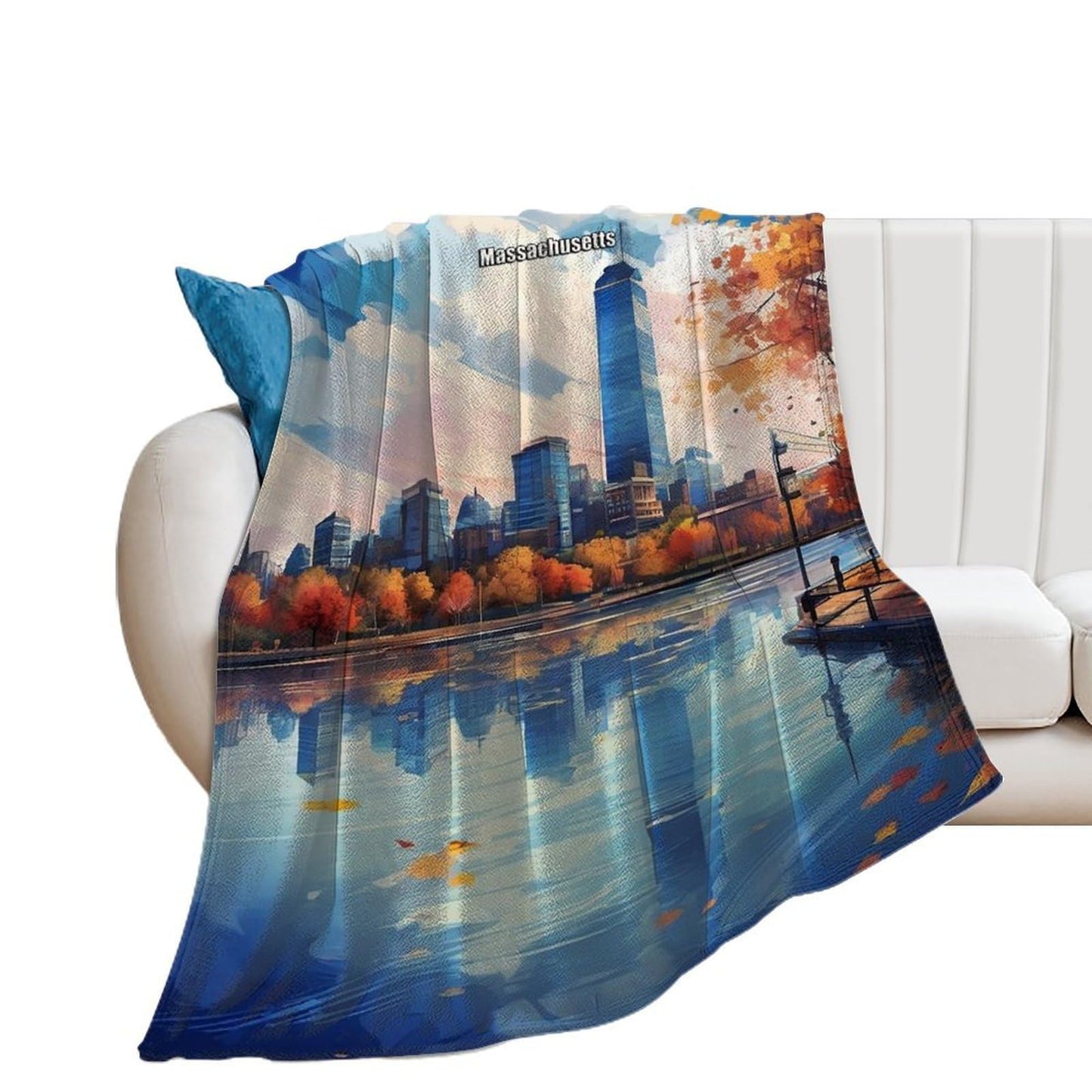 Boston Massachusetts City Skyline Landscape Abstract Blanket Soft Flannel Lightweight Blanket Outdoor Travel Carry Living Room Bedroom Sofa Decoration Gifts 60x80 Inch